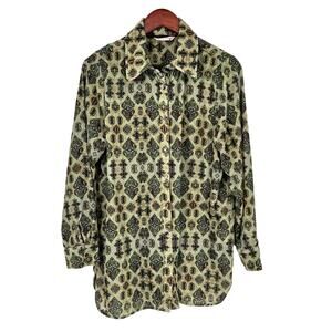 Soft Surroundings Sz Medium Soft Velvety Green Cozy Blouse Shirt Top Lounge